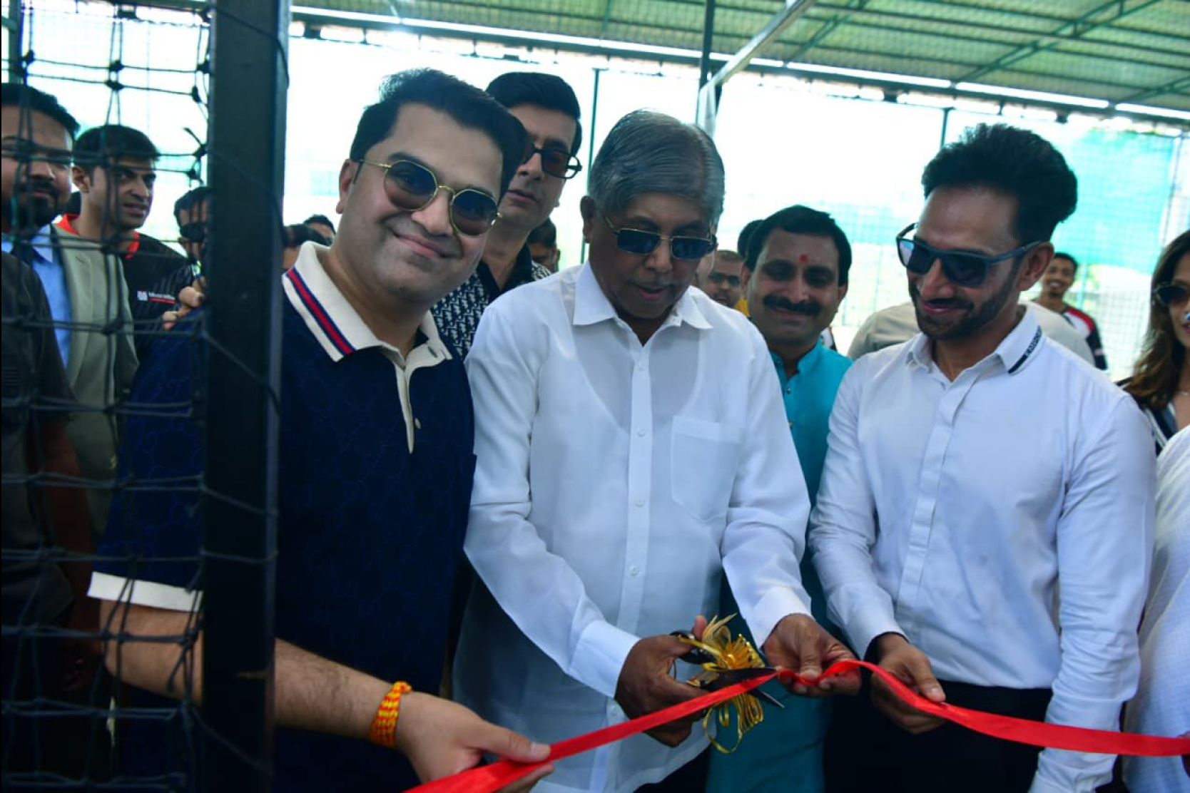 CA Abhay Bhutada and Honorable Minister Shri Chandrakant Patil at the Ultimate Pickleball League in Pune.