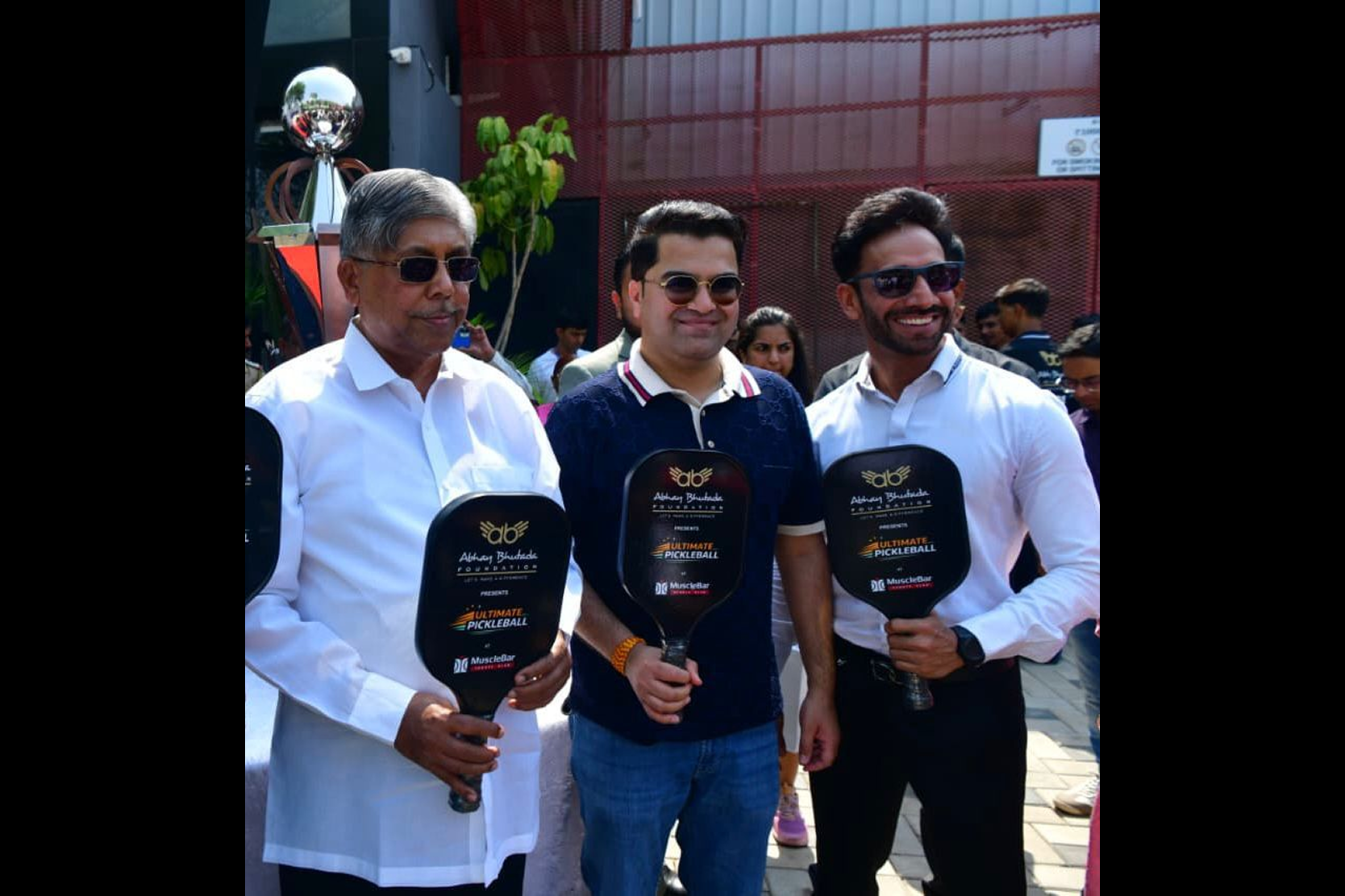 CA Abhay Bhutada along with Honorable Minister Chandrakant (Dada) Patil at the Ultimate Pickleball League in Pune.