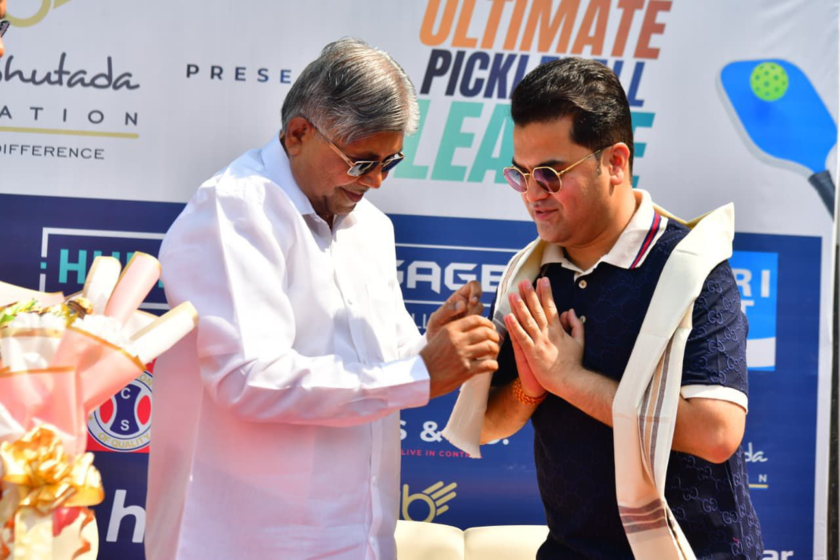 CA Abhay Bhutada felicitated by Honourable Minister Chandrakant Patil at the Ultimate Pickleball League